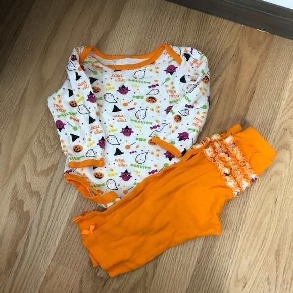 Halloween Ruffle Butt Outfit Girls Sz 6-9 months Matching Set Pumpkin - Picture 1 of 5